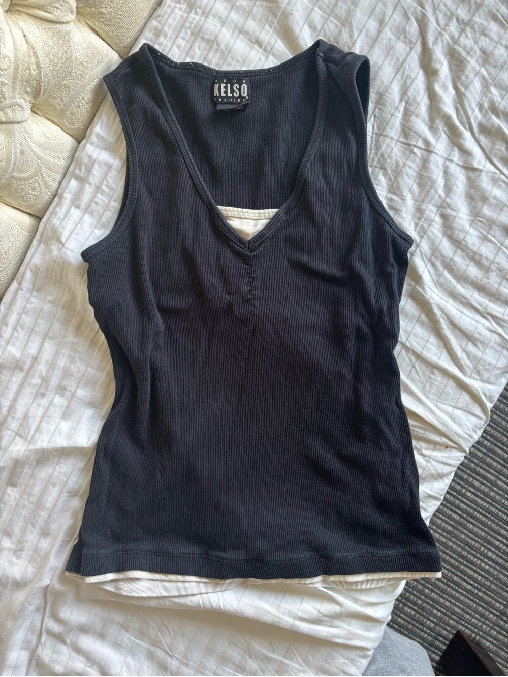 V-Neck Ribbed Layered Tank Top